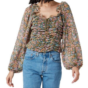 FREE PEOPLE | Floral peasant crop top with balloon sleeves
